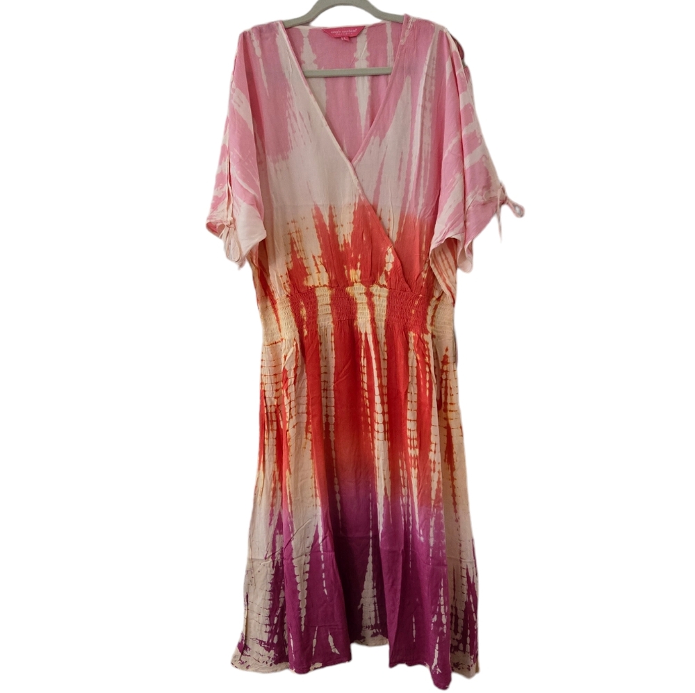 NWT Simply Southern Tie-dye Cold Shoulder Pink & Orange Midi Dress